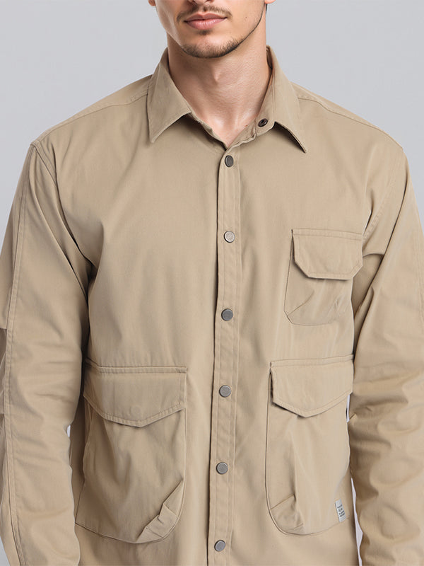Highlander Men Khaki Solid Oversized Fit Casual Shirt - Khaki - Image 5