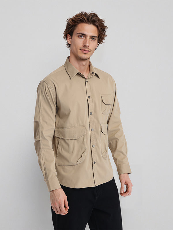 Highlander Men Khaki Solid Oversized Fit Casual Shirt - Khaki - Image 6
