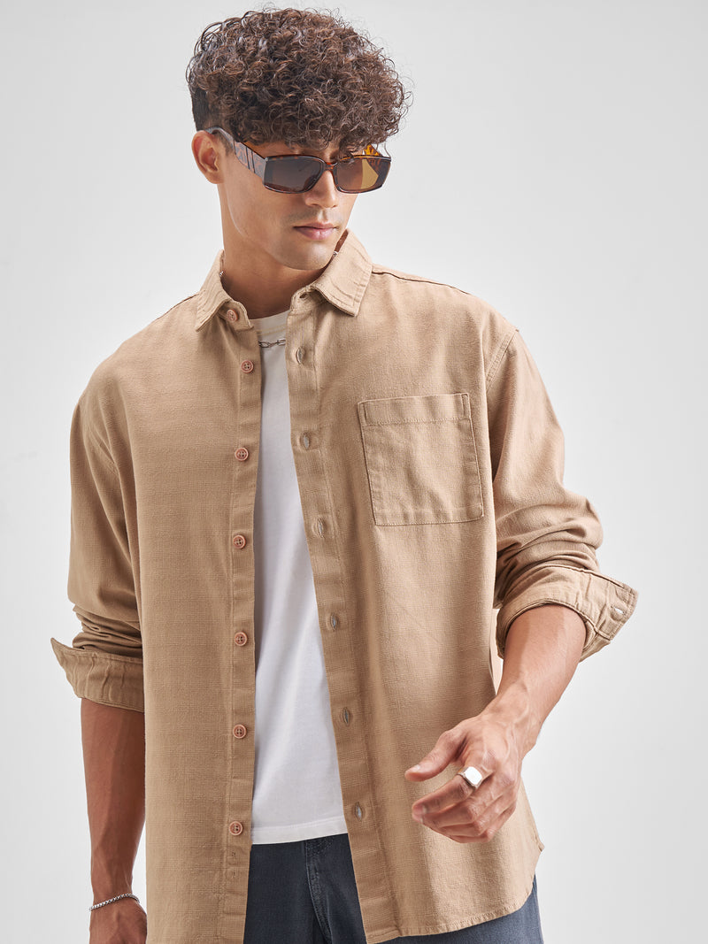Highlander Men Khaki Solid Relaxed Fit Casual Shirt - Khaki - Image 1