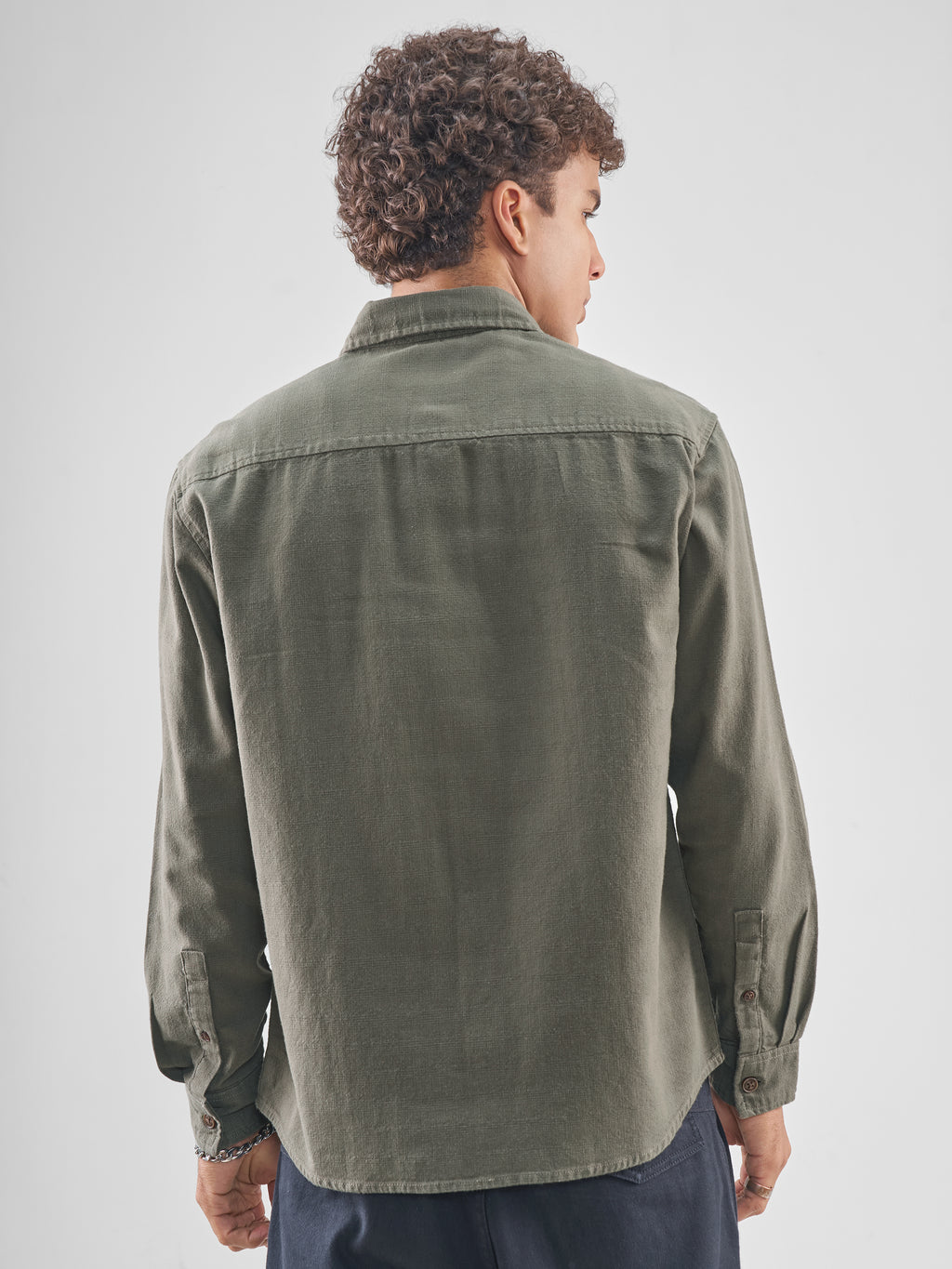 Highlander Men Olive Solid Relaxed Fit Casual Shirt - Olive - Image 3