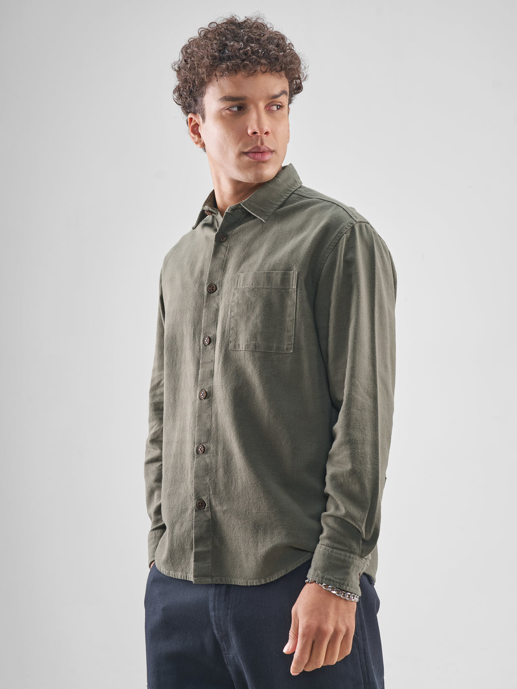 Highlander Men Olive Solid Relaxed Fit Casual Shirt - Olive - Image 4