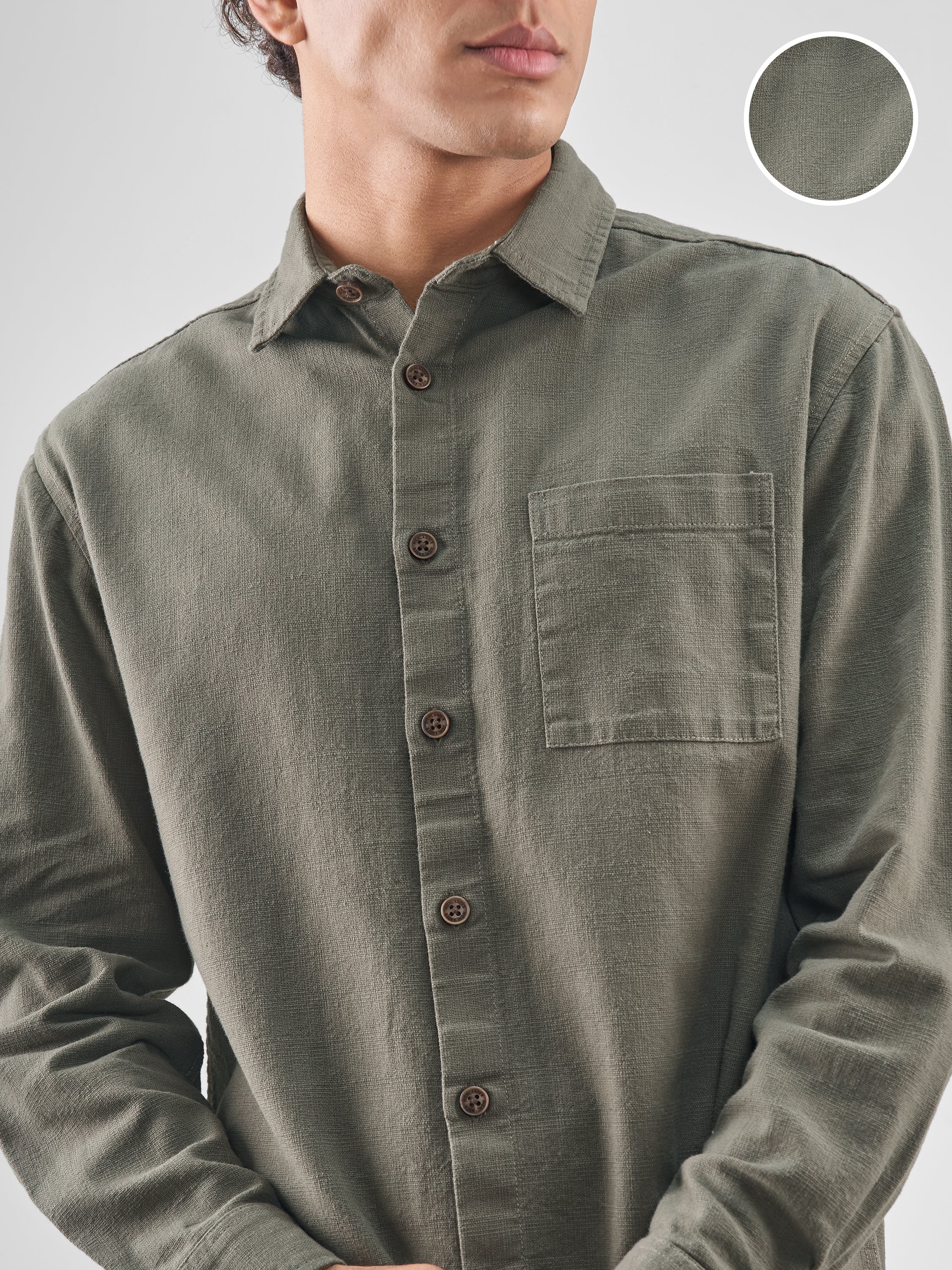 Highlander Men Olive Solid Relaxed Fit Casual Shirt - Olive - Image 5
