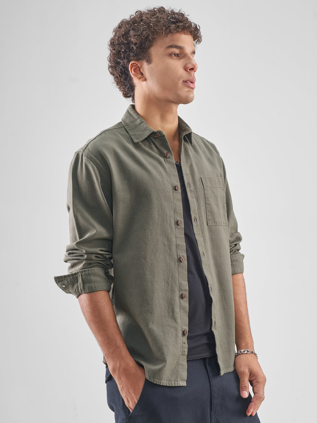 Highlander Men Olive Solid Relaxed Fit Casual Shirt - Olive - Image 6