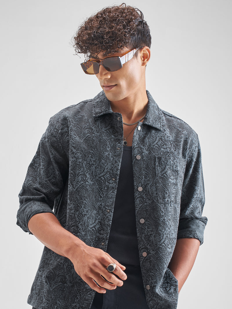 Highlander Men Blue Self Design Oversized Fit Casual Shirt - Blue - Image 1