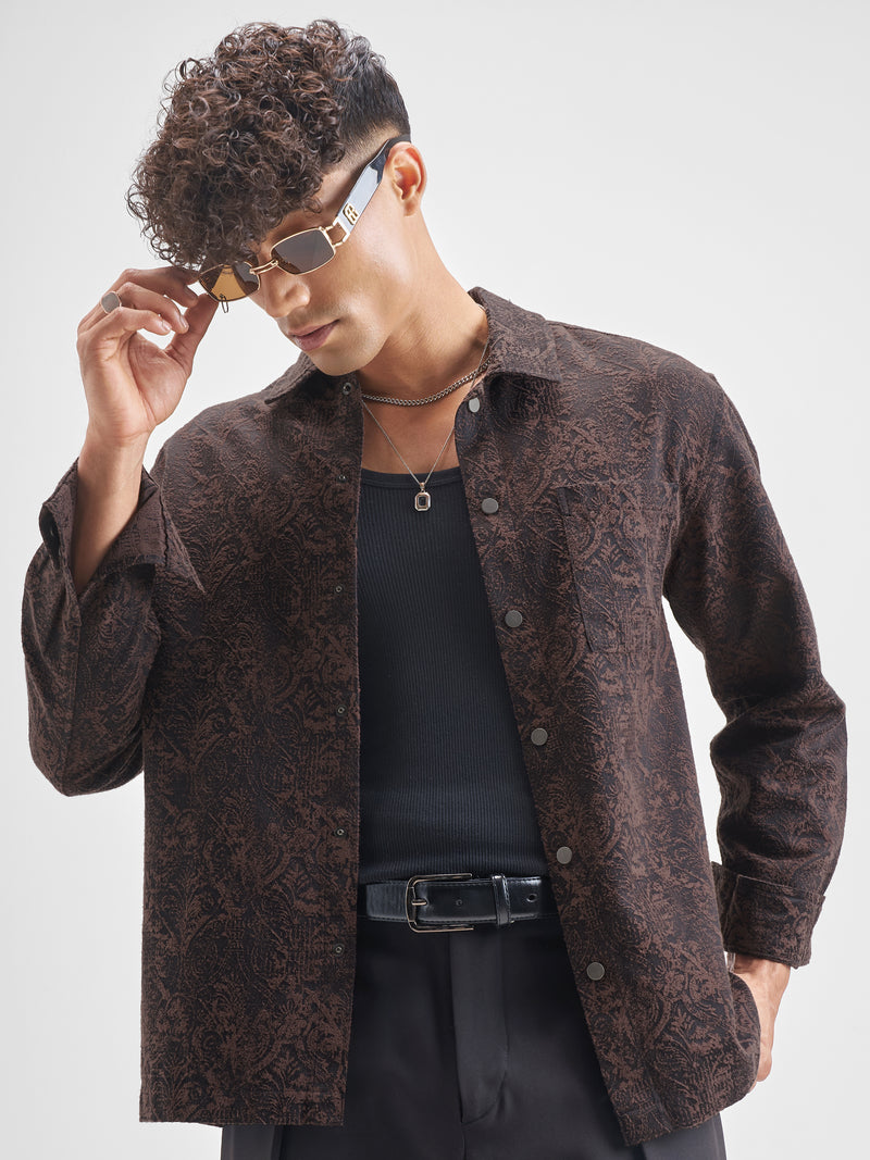 Highlander Men Brown Self Design Relaxed Fit Casual Shirt - Brown - Image 1