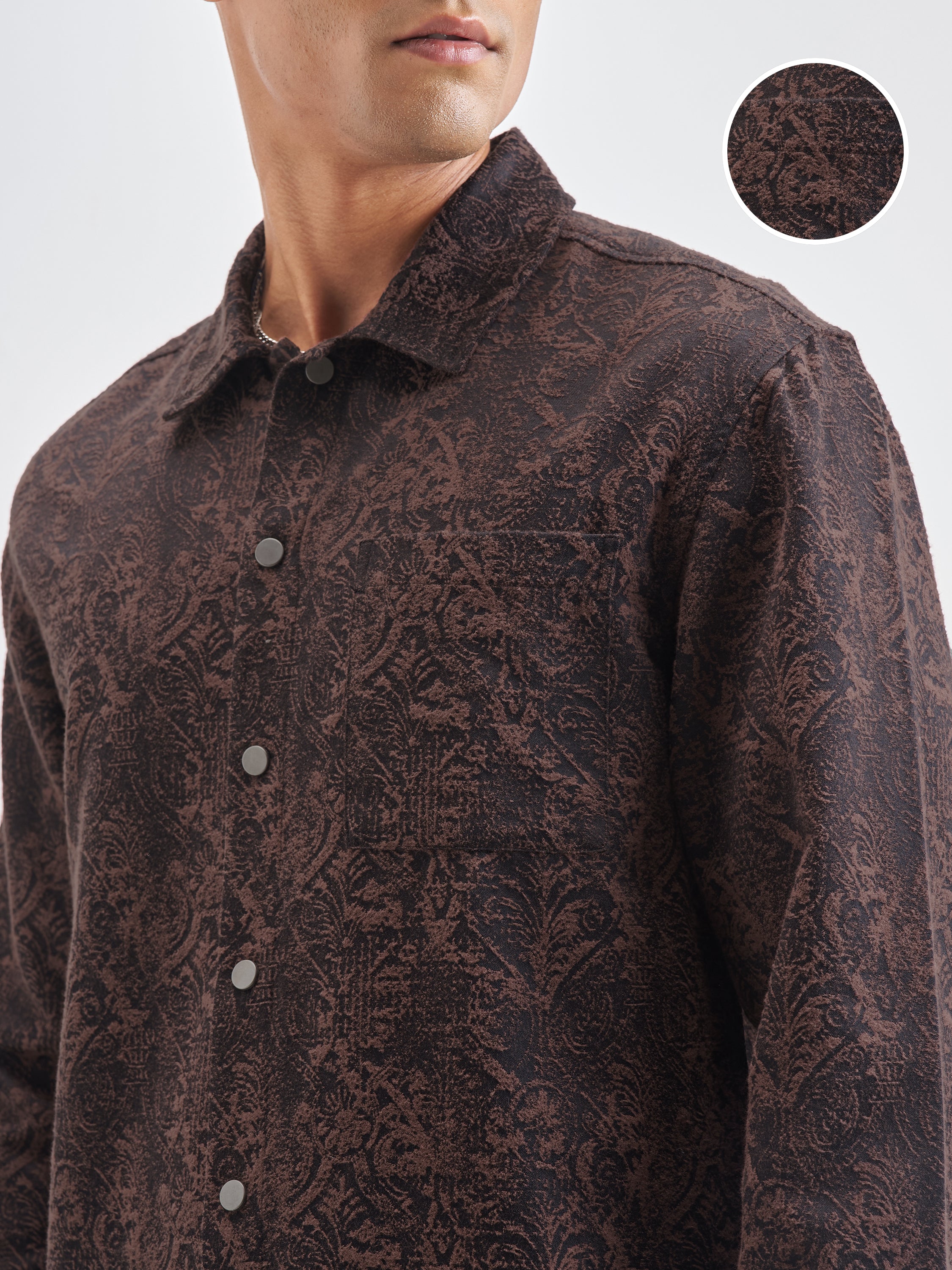 Highlander Men Brown Self Design Relaxed Fit Casual Shirt - Brown - Image 5