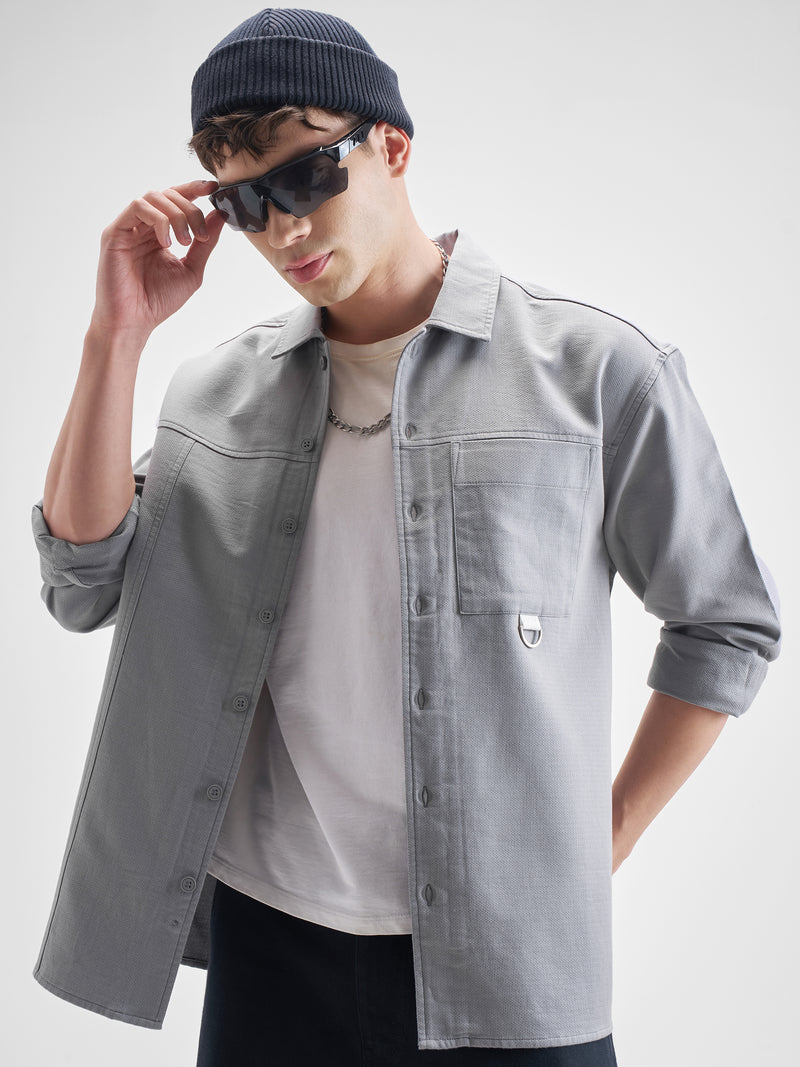 Highlander Men Grey Solid Oversized Fit Casual Shirt - Grey - Image 1
