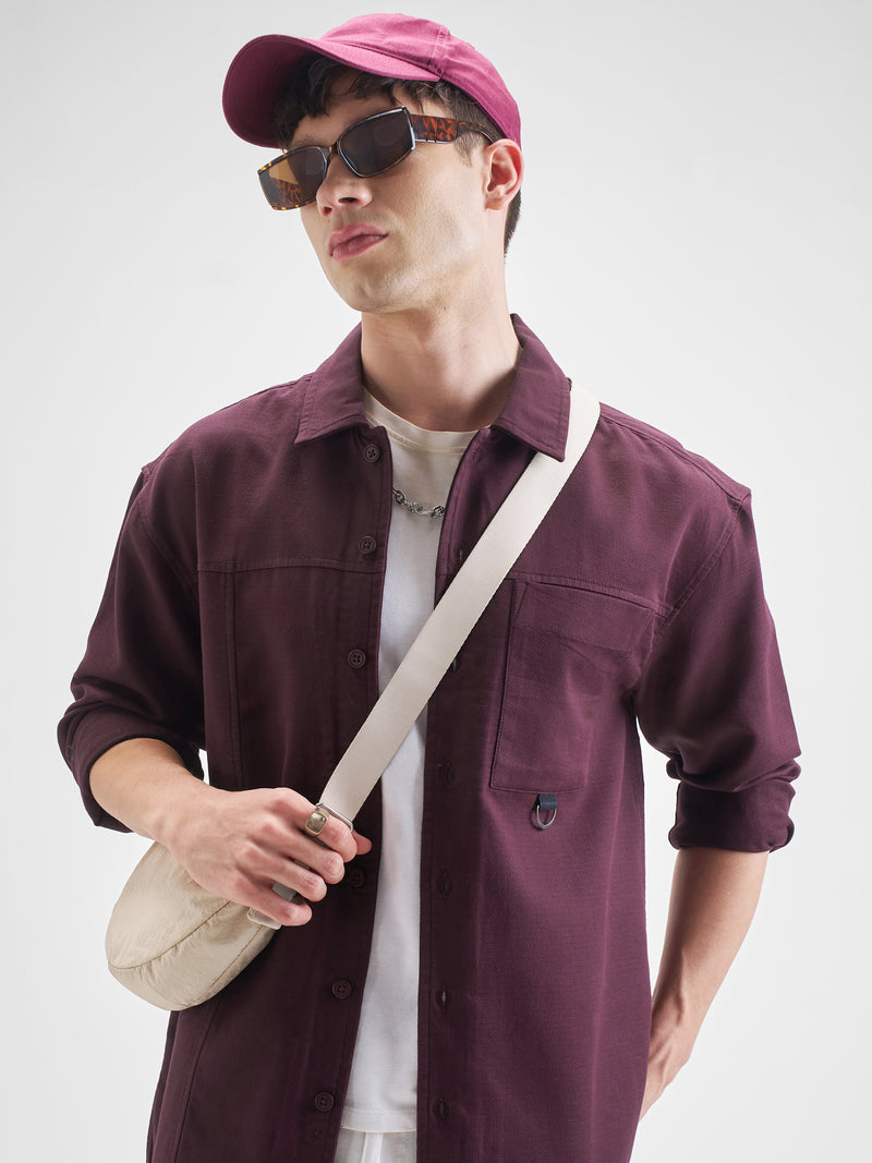 Highlander Men Burgundy Solid Oversized Fit Casual Shirt - Burgundy - Image 1