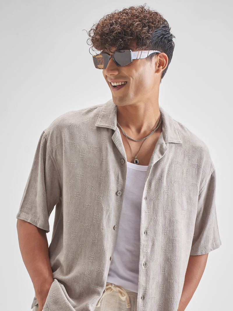 Highlander Men Beige Self Design Oversized Fit Casual Shirt - Beige - Image 1