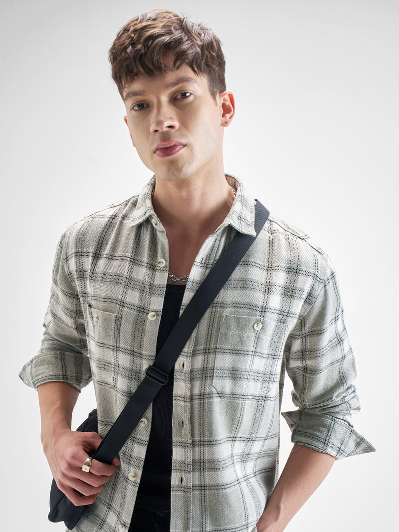 Highlander Men Green Checked Oversized Fit Casual Shirt - Green - Image 1