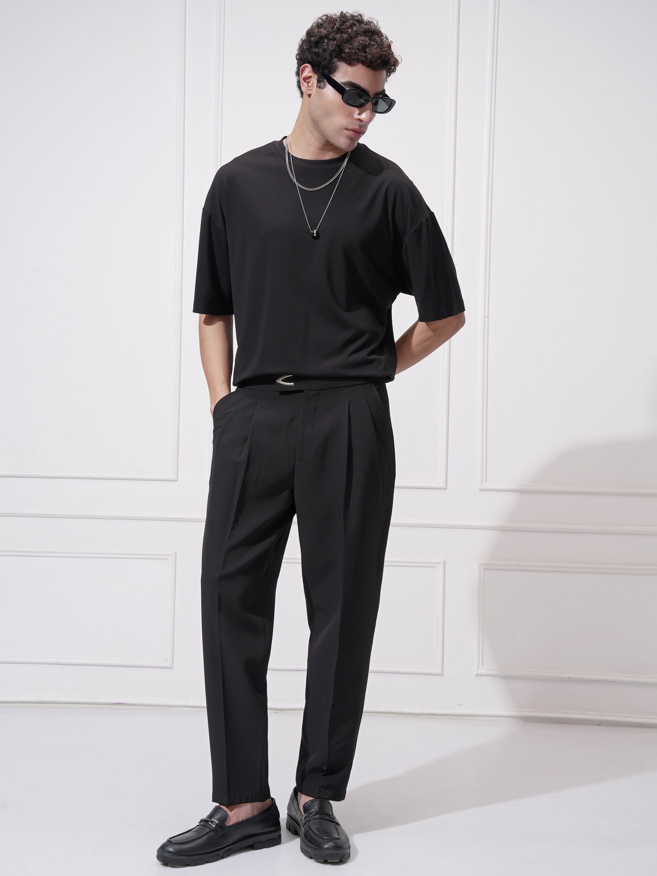 Highlander Men Black Solid Round Neck Oversized Fit T-Shirt - Black - Image 2