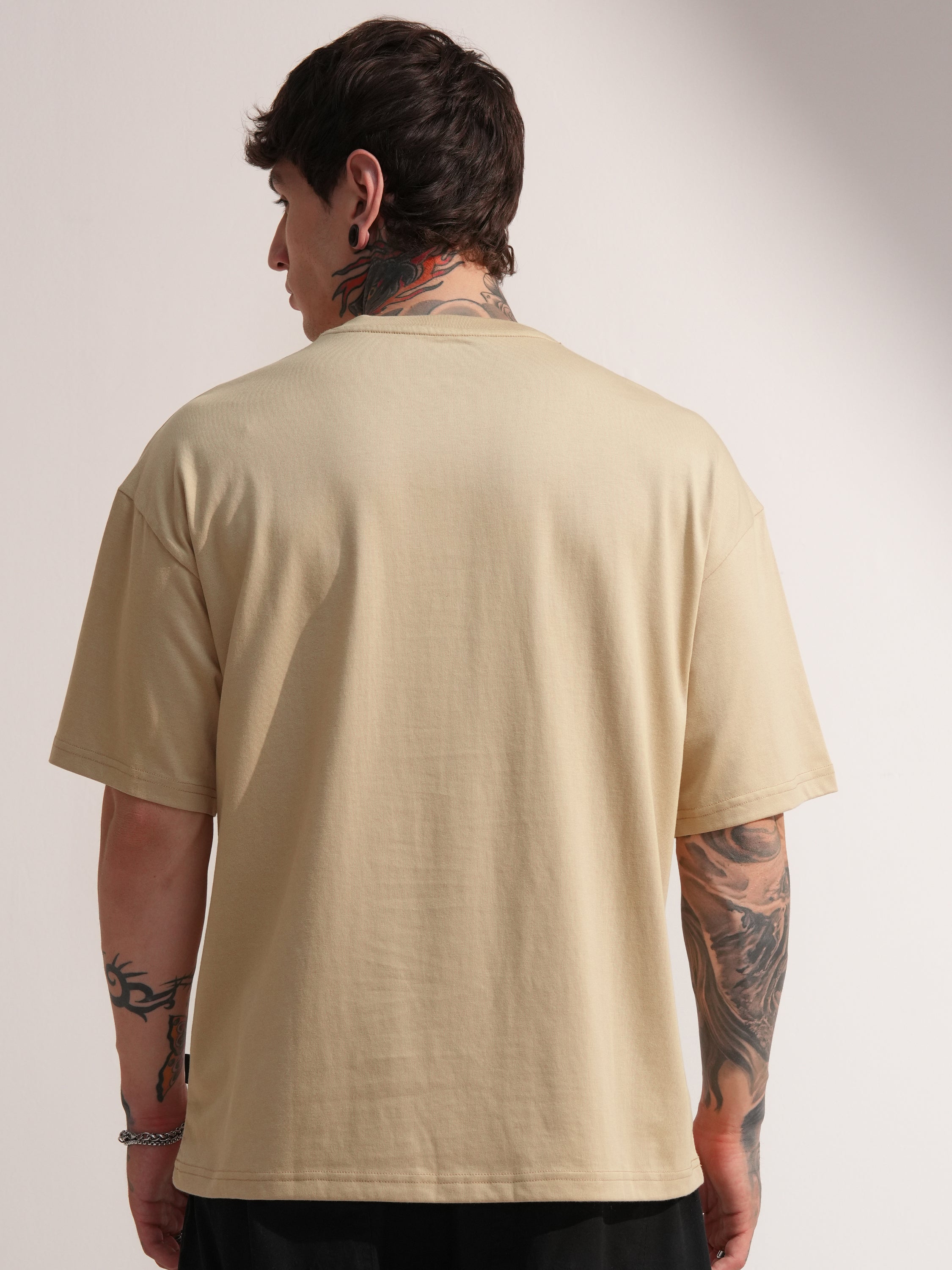 Highlander Men Beige Embroidered Round Neck Oversized Fit T-Shirt - Beige - Image 3