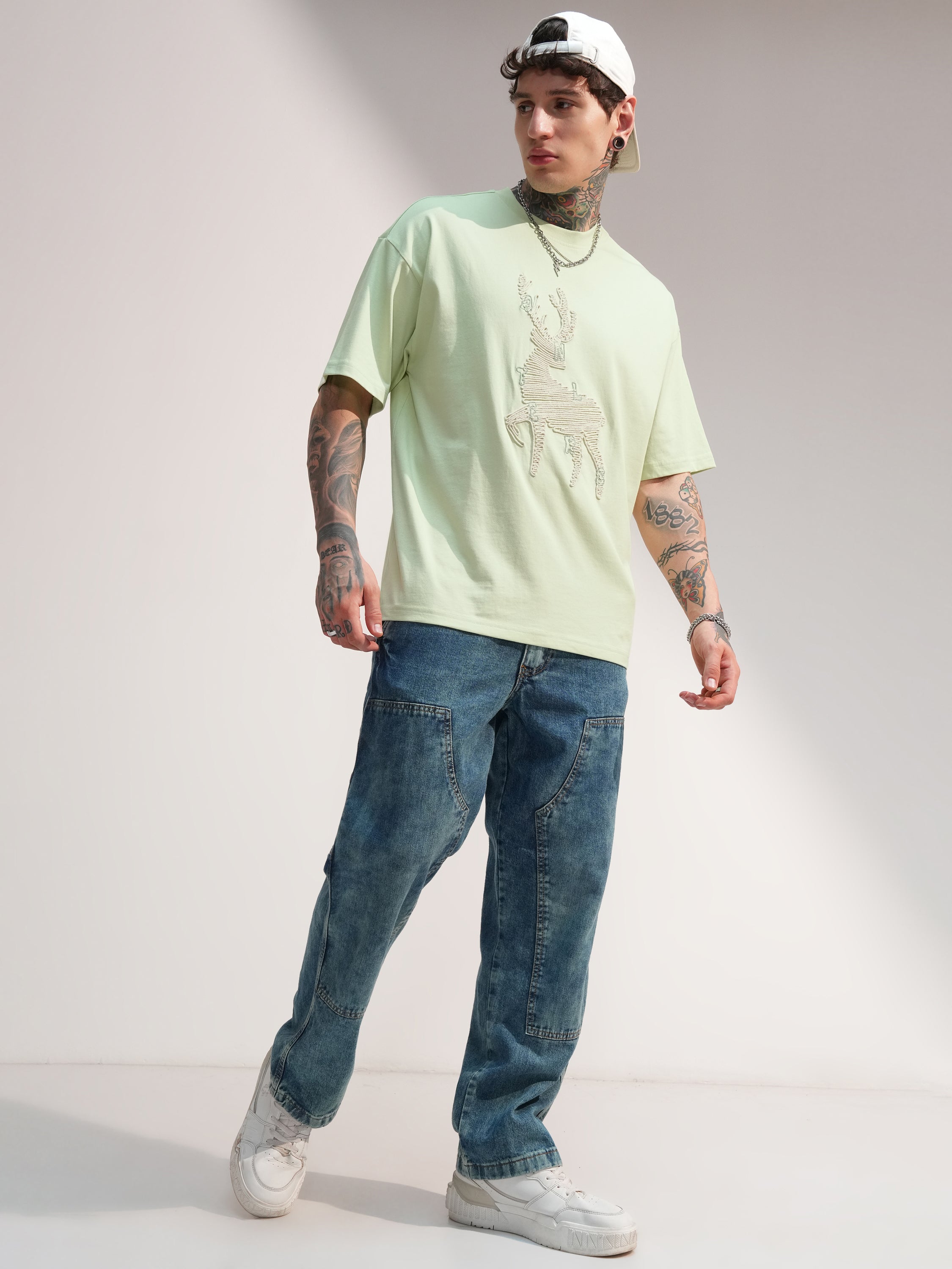 Highlander Men Green Embroidered Round Neck Oversized Fit T-Shirt - Green - Image 2