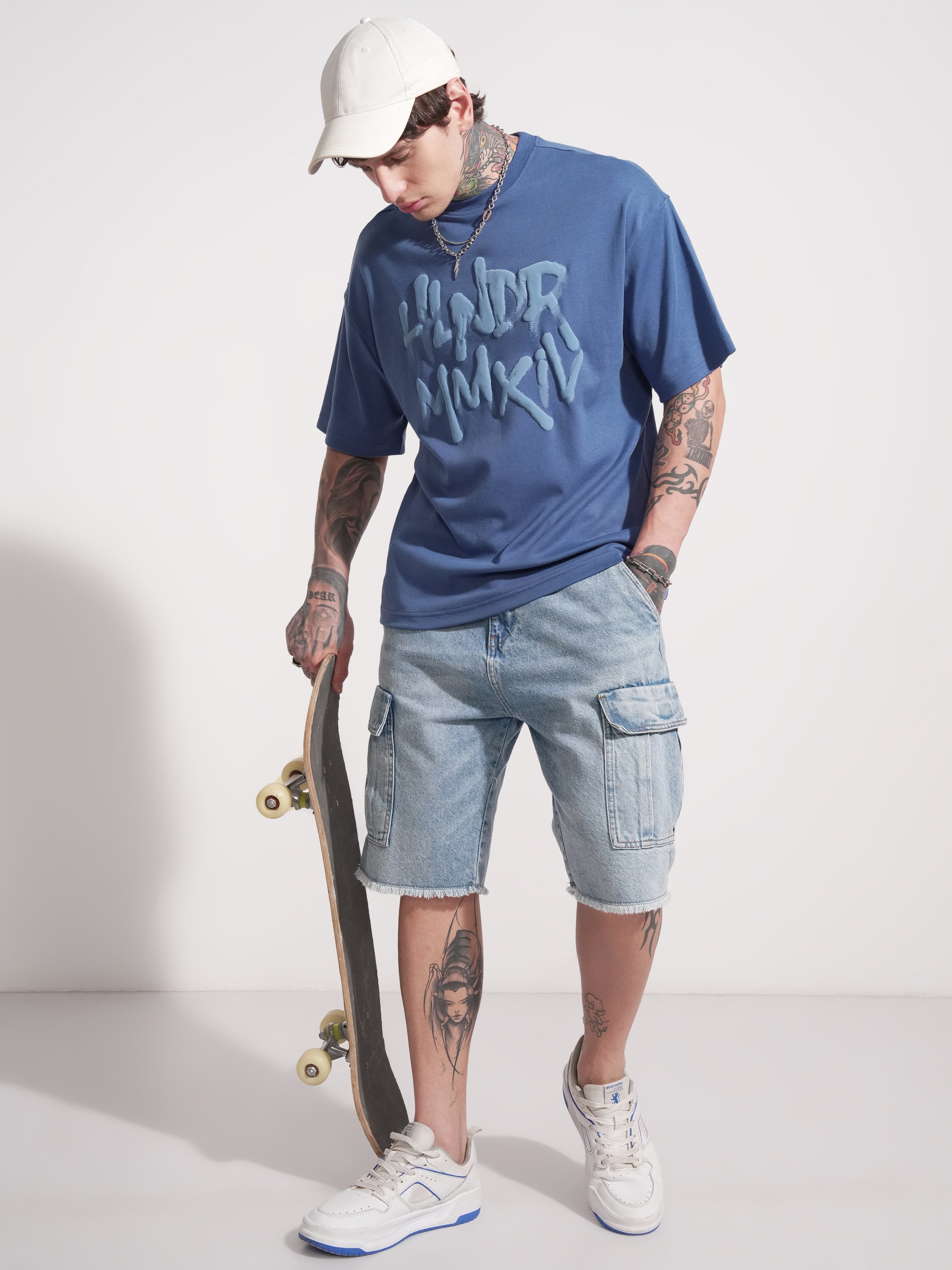 Highlander Men Blue Printed Round Neck Oversized Fit T-Shirt - Blue - Image 2