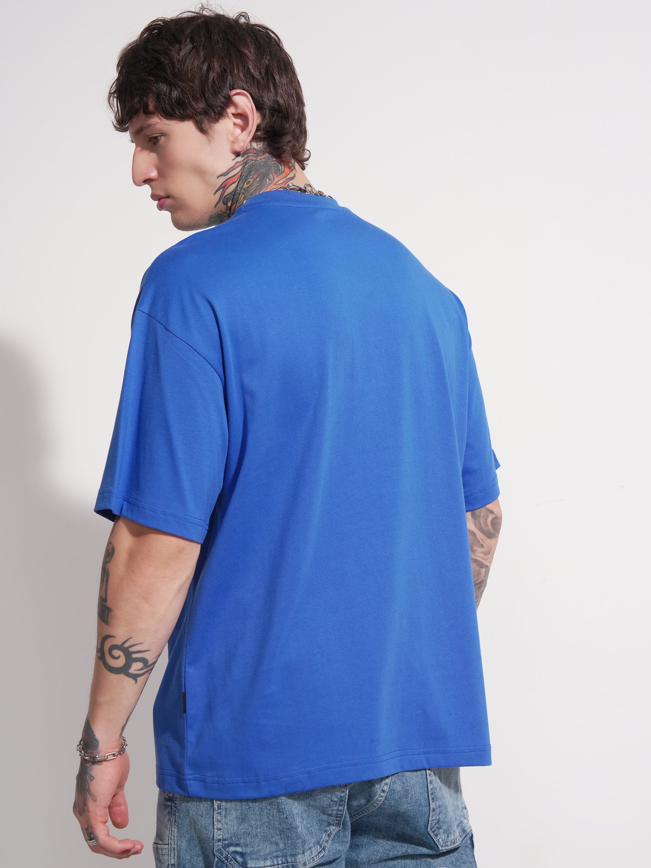 Highlander Men Blue Applique Round Neck Oversized Fit T-Shirt - Blue - Image 3