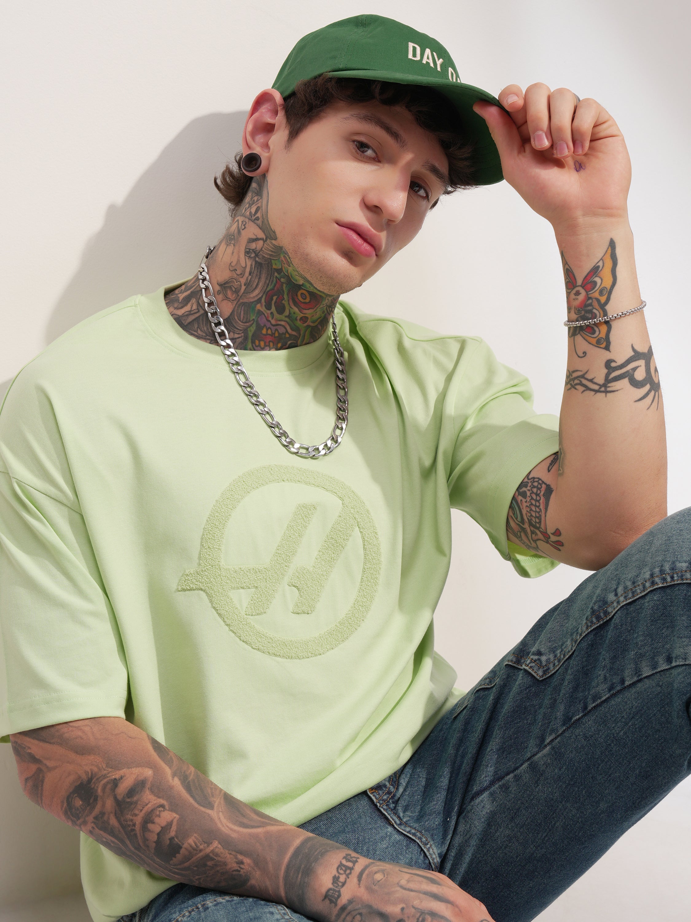 Highlander Men Green Printed Round Neck Oversized Fit T-Shirt - Green - Image 1