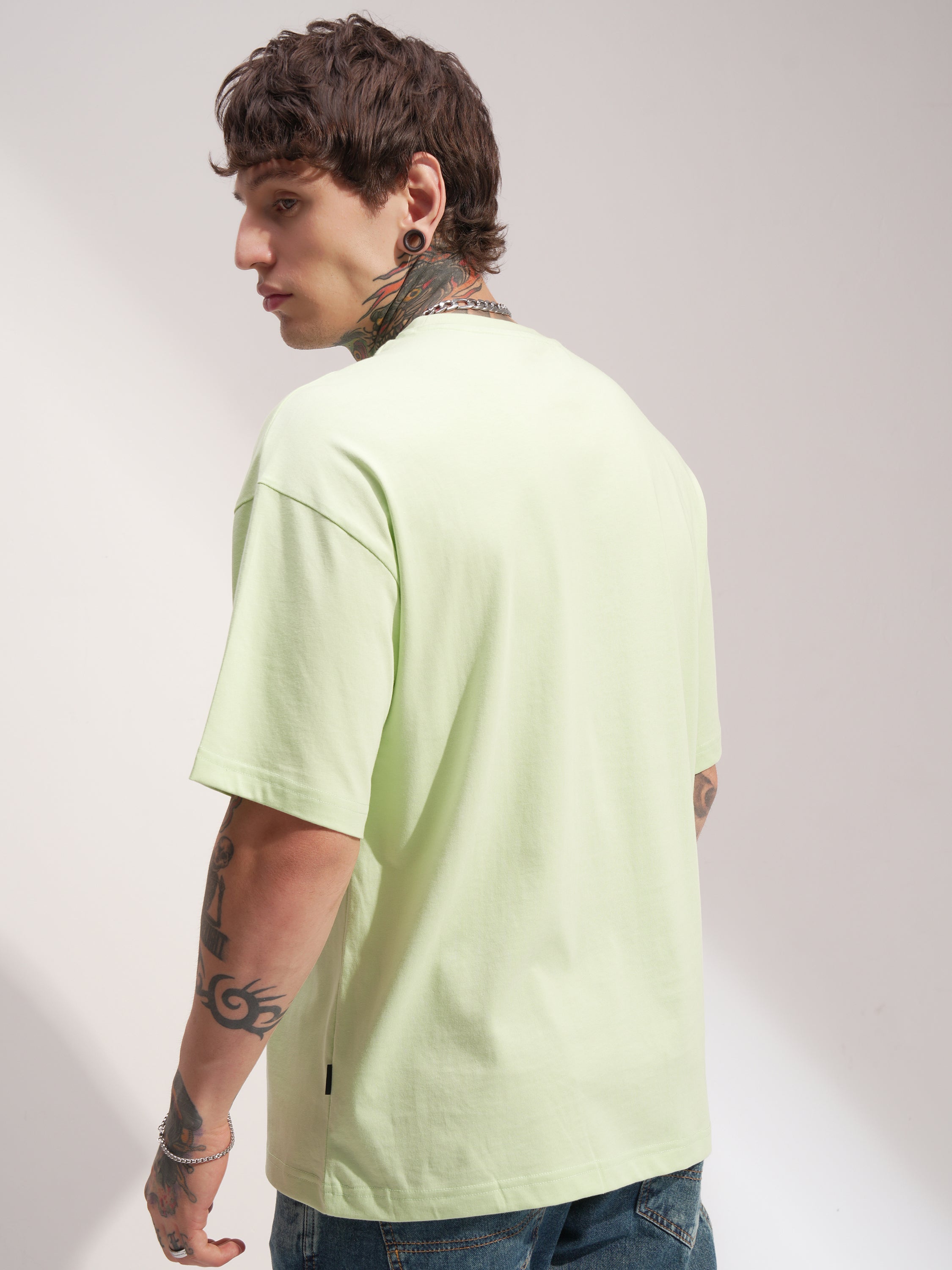 Highlander Men Green Printed Round Neck Oversized Fit T-Shirt - Green - Image 3