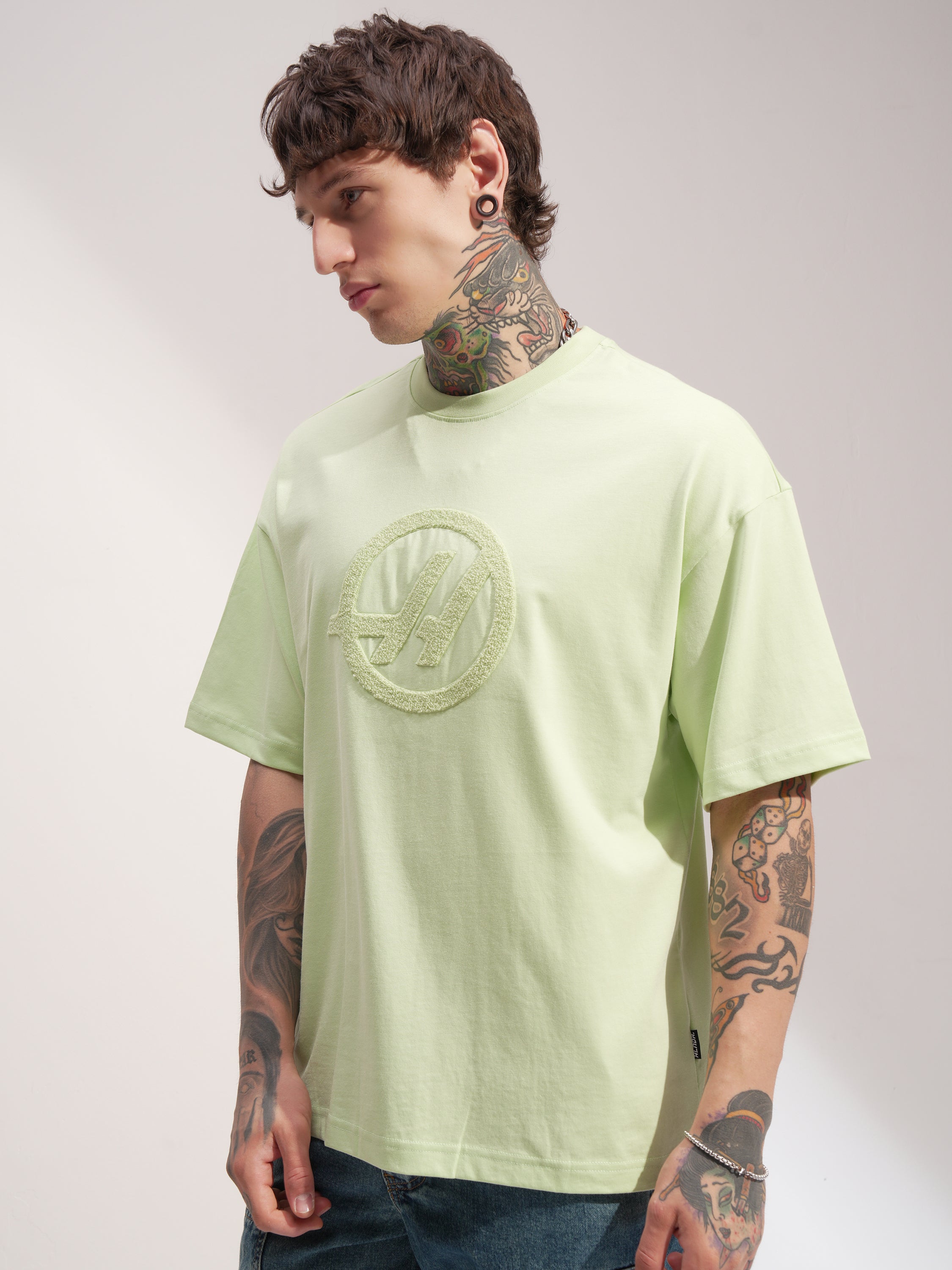 Highlander Men Green Printed Round Neck Oversized Fit T-Shirt - Green - Image 4