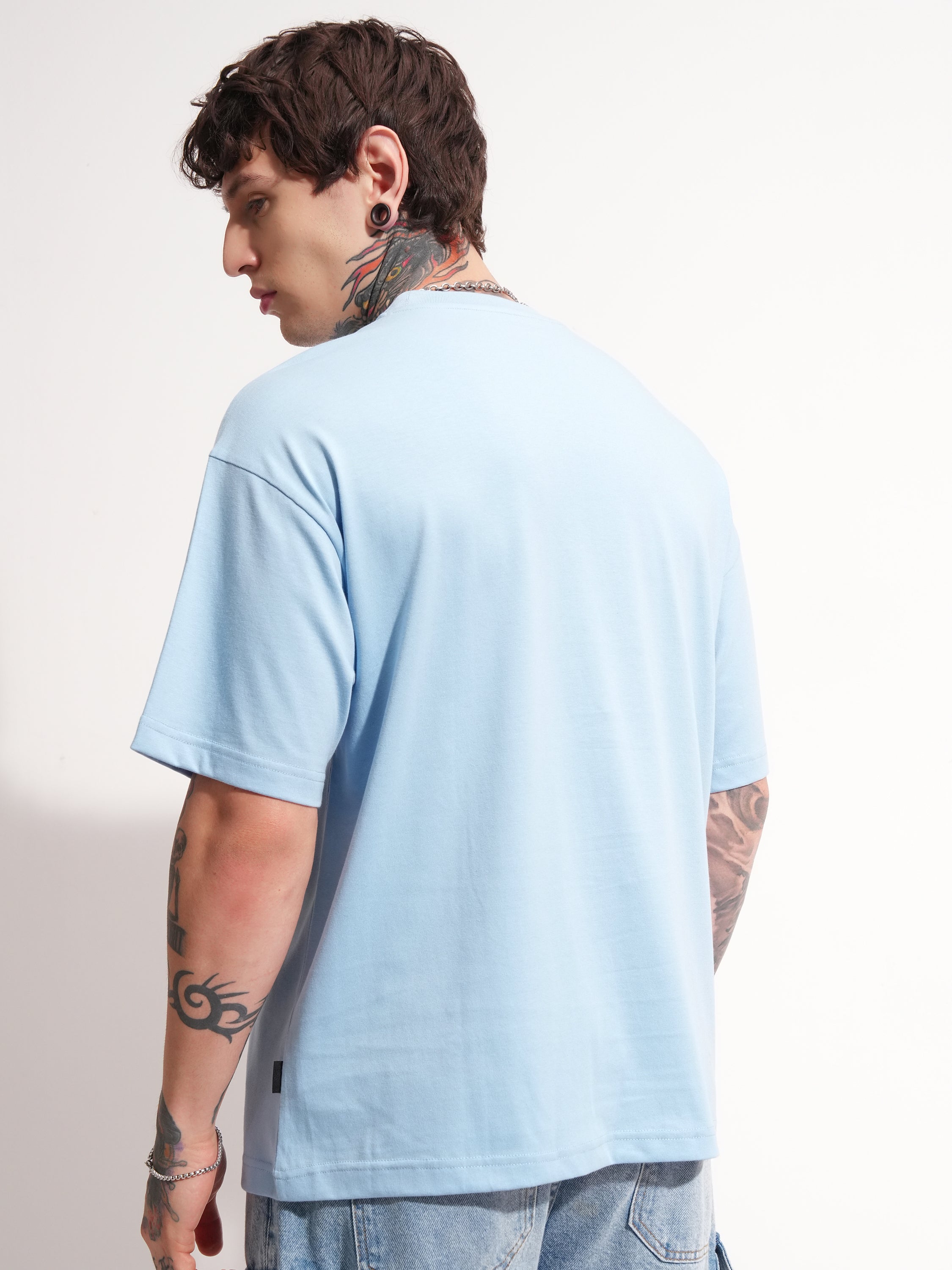Highlander Men Blue Printed Round Neck Oversized Fit T-Shirt - Blue - Image 3
