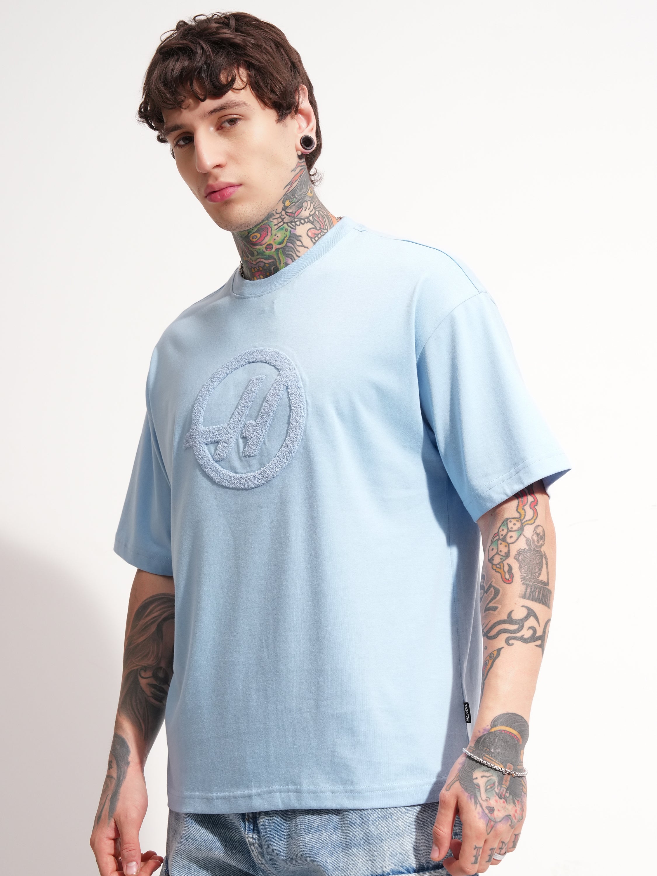 Highlander Men Blue Printed Round Neck Oversized Fit T-Shirt - Blue - Image 4