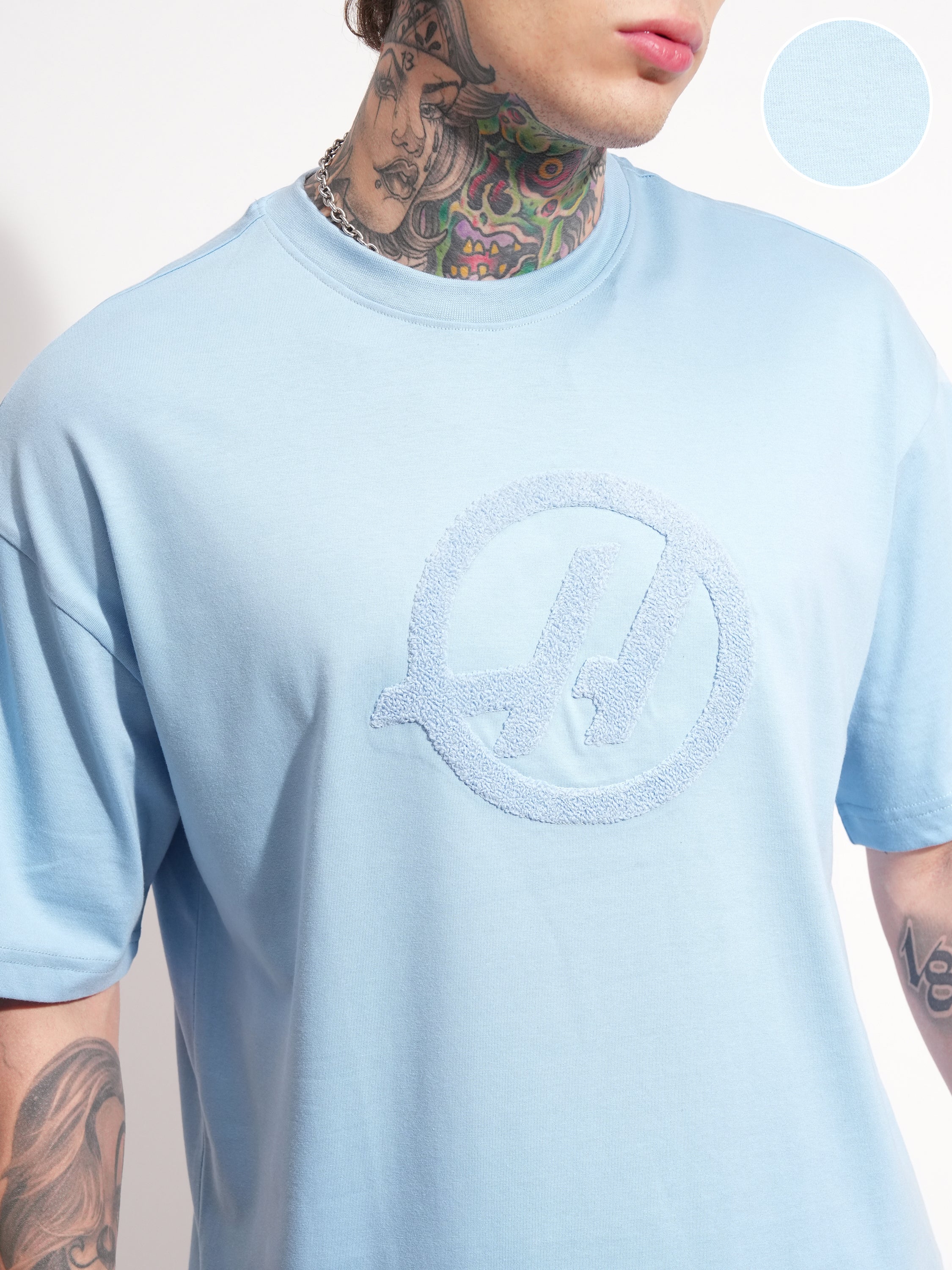 Highlander Men Blue Printed Round Neck Oversized Fit T-Shirt - Blue - Image 5