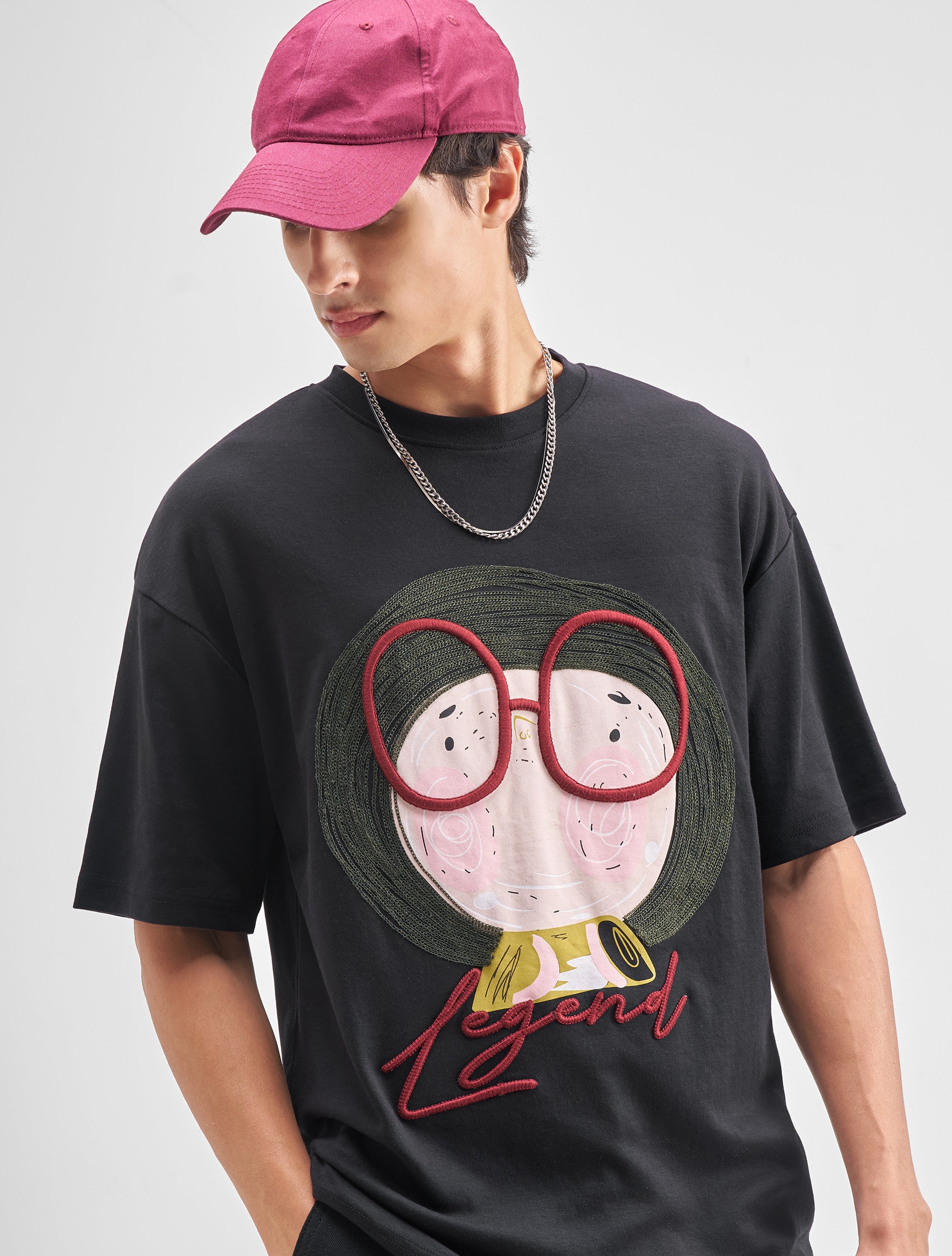 Highlander Men Black Embroidered Round Neck Embroidered T-Shirt - Black - Image 1