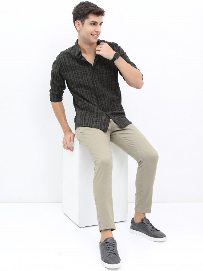 Highlander Men Olive/Black Slim Fit Casual Shirt - Olive - Image 2