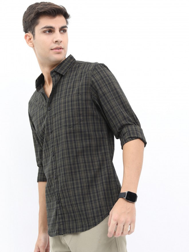 Highlander Men Olive/Black Slim Fit Casual Shirt - Olive - Image 4