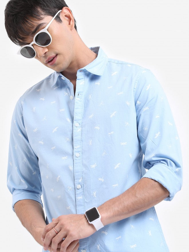 Highlander Men Light Blue Printed Slim Fit Casual Shirt - Blue - Image 1
