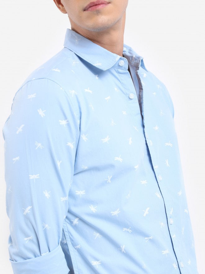 Highlander Men Light Blue Printed Slim Fit Casual Shirt - Blue - Image 5