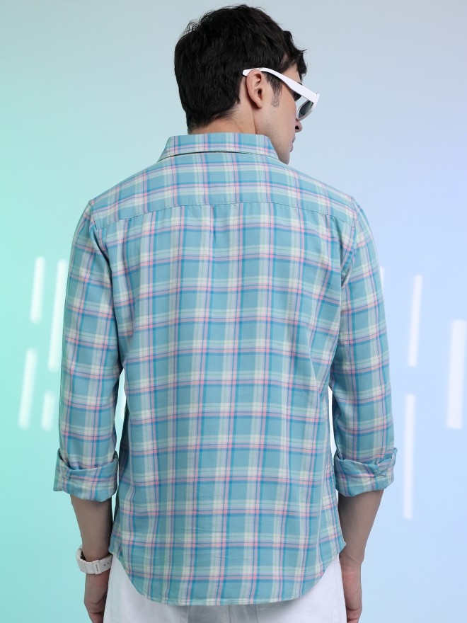 Highlander Men Blue Checked Slim Fit Casual Shirt - Blue - Image 3