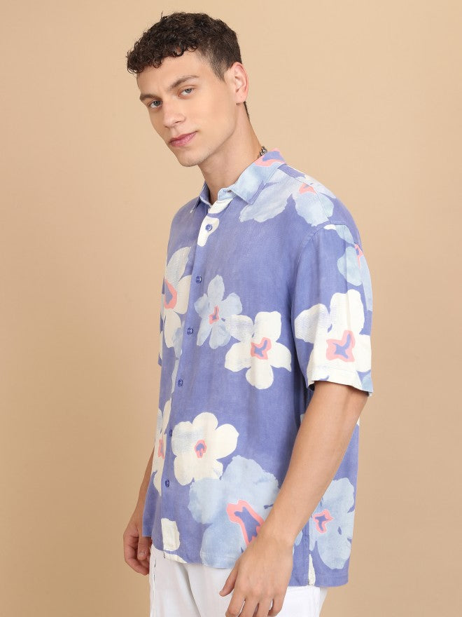 Highlander Men Light Blue Printed Slim Fit Casual Shirt - Blue - Image 4
