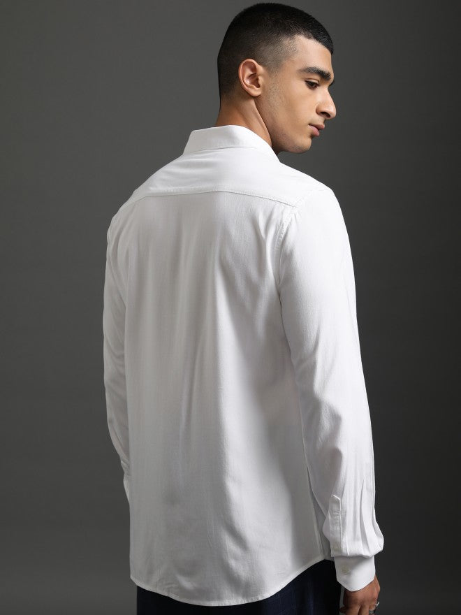Highlander Men White Solid Slim Fit Casual Shirt - White - Image 3