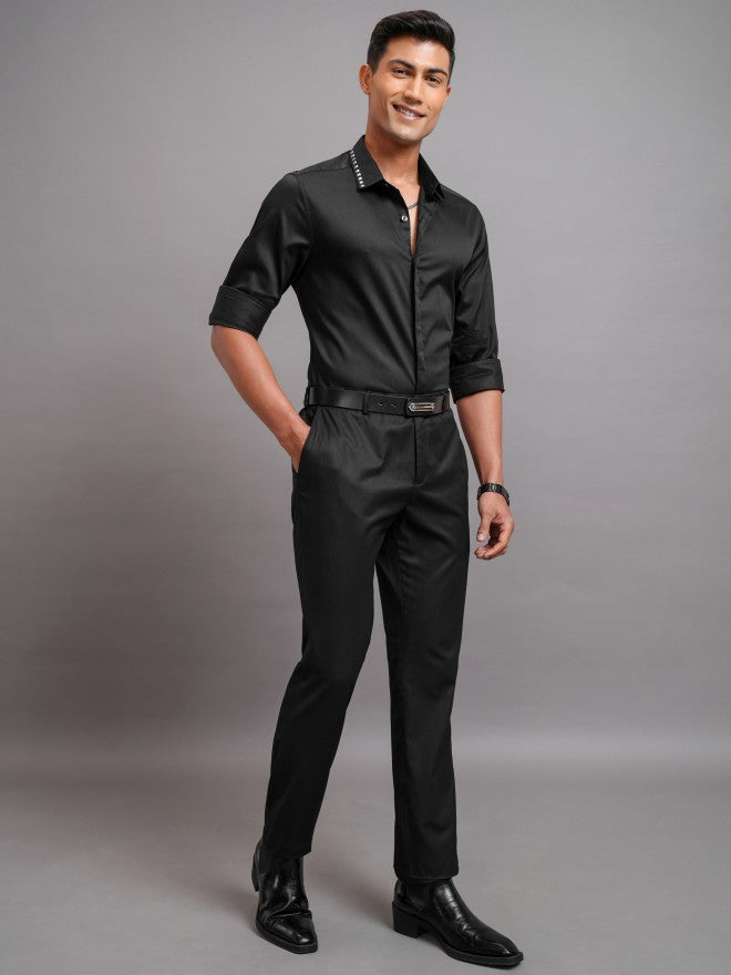 Highlander Men Black Solid Slim Fit Casual Shirt - Black - Image 2