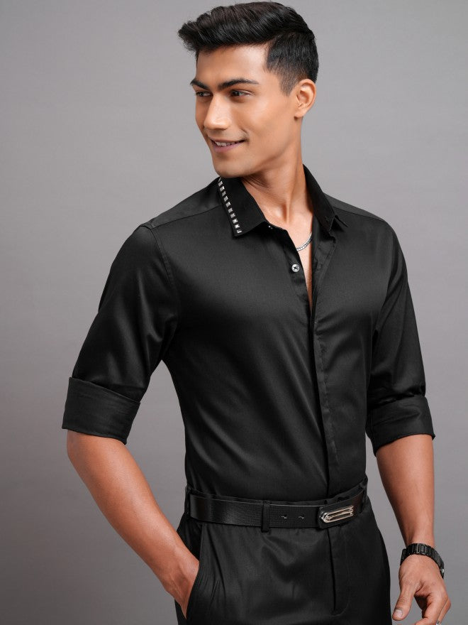 Highlander Men Black Solid Slim Fit Casual Shirt - Black - Image 6