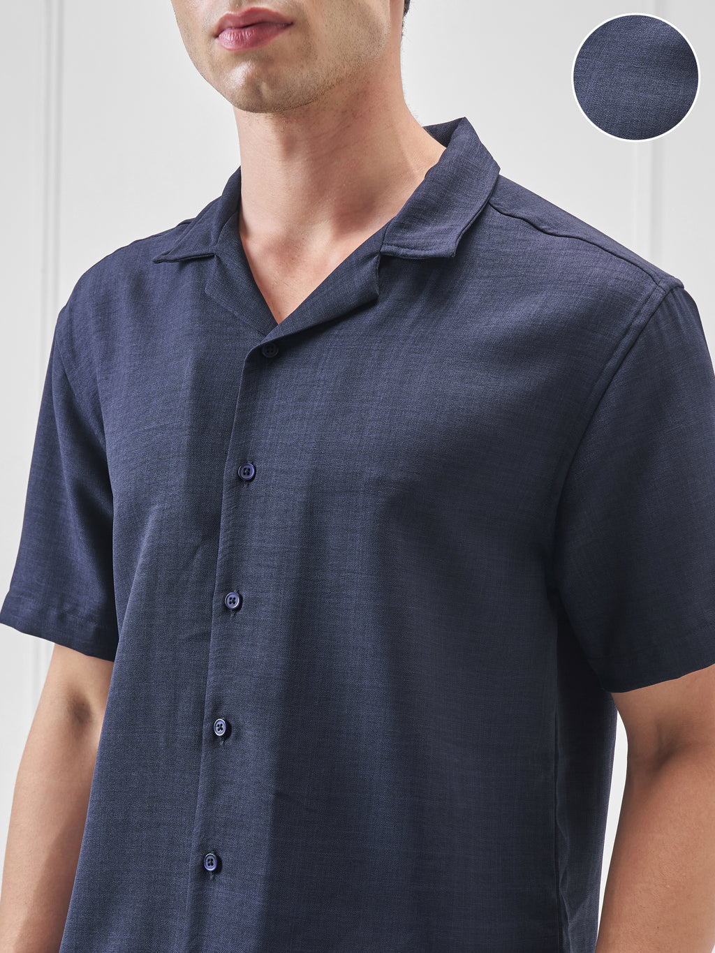 Highlander Men Navy Blue Solid Relaxed Fit Casual Shirt - Navy Blue - Image 5