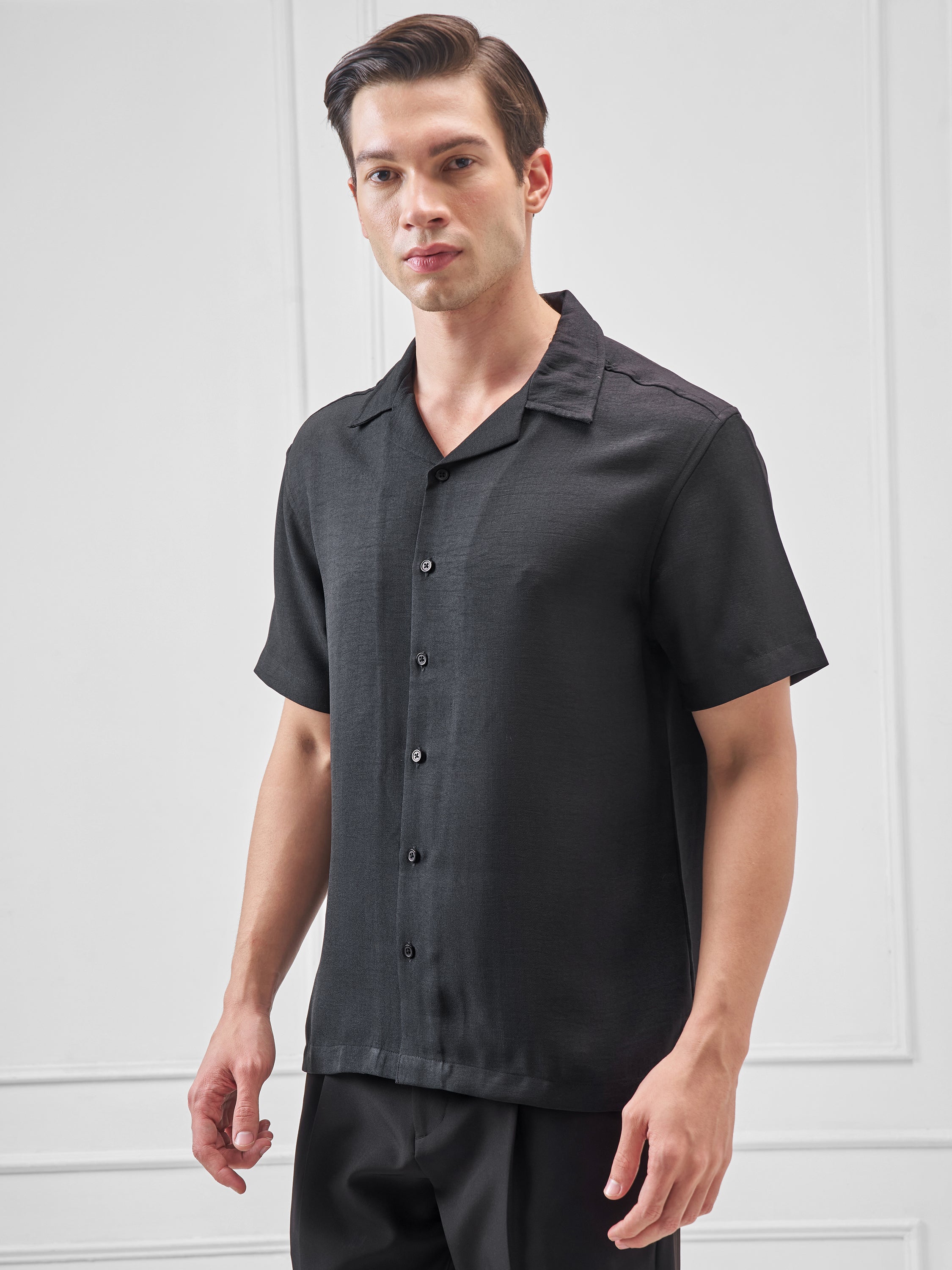 Highlander Men Black Solid Relaxed Fit Casual Shirt - Black - Image 4