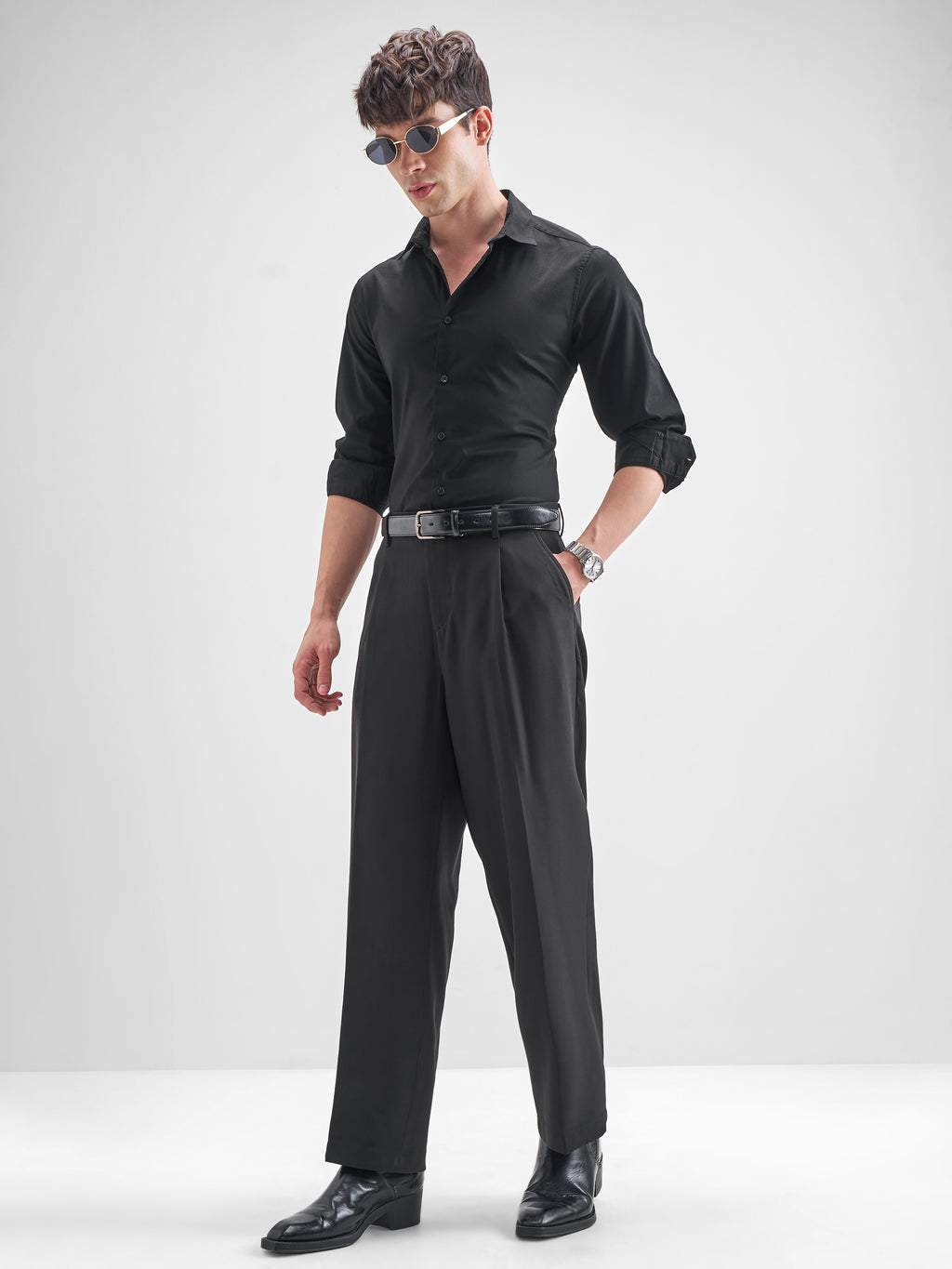 Highlander Men Black Solid Slim Fit Casual Shirt - Black - Image 2