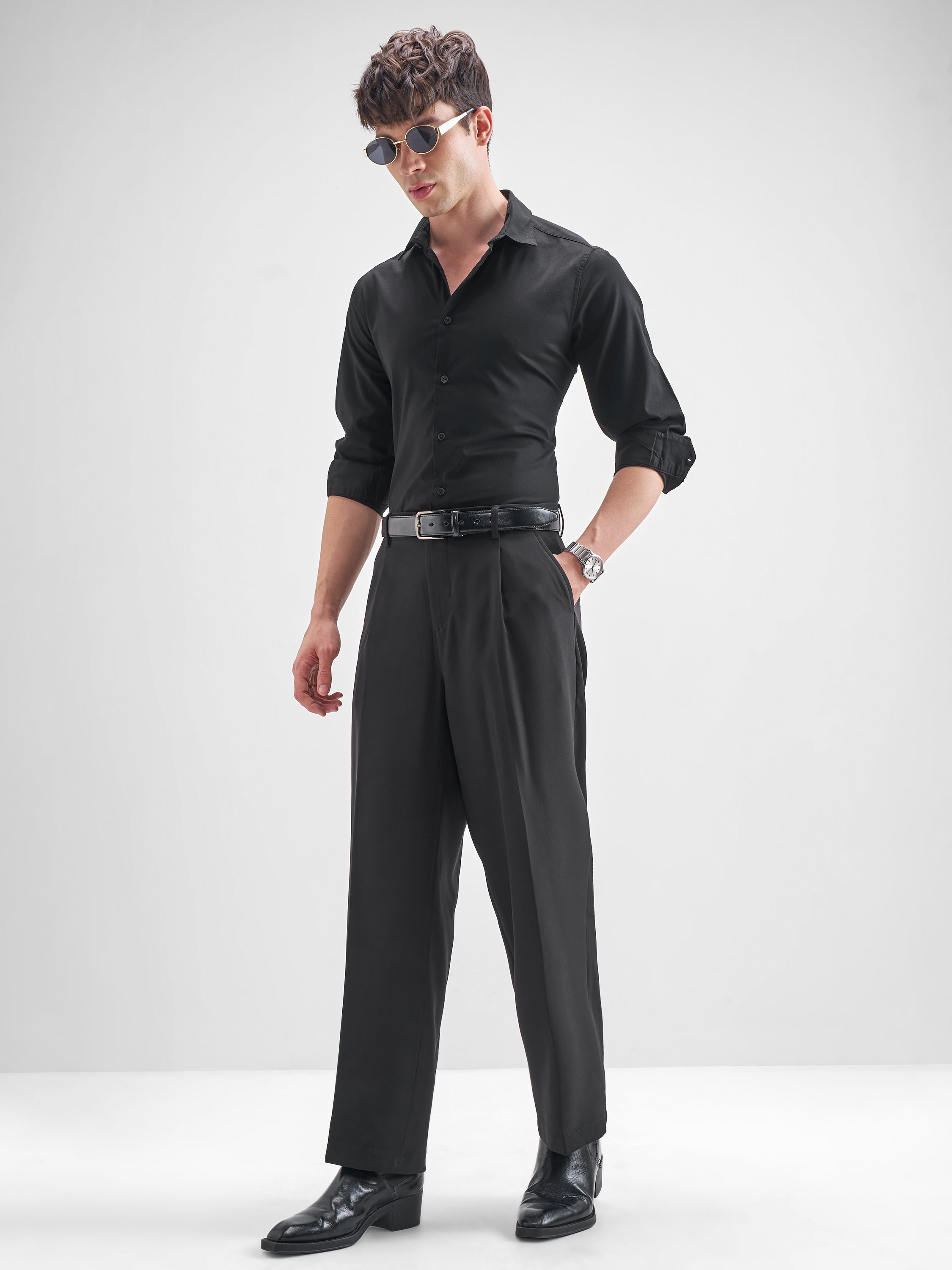 Highlander Men Black Solid Slim Fit Casual Shirt - Black - Image 2