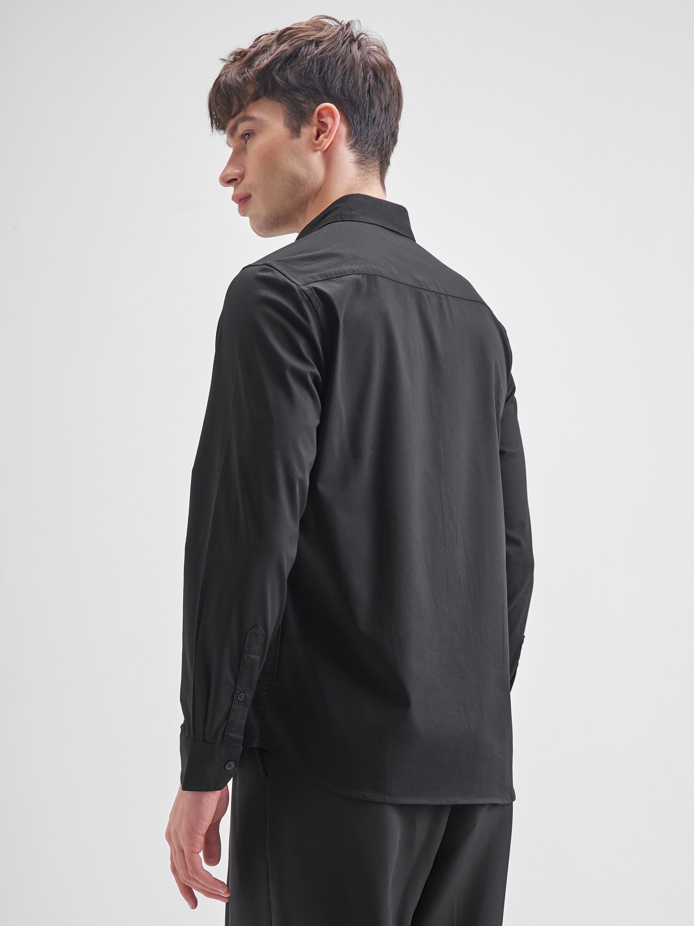 Highlander Men Black Solid Slim Fit Casual Shirt - Black - Image 3