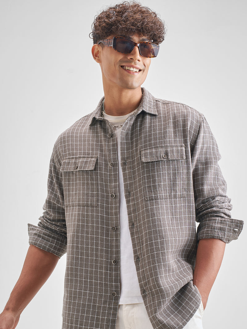 Highlander Men Charcoal Checked Relaxed Fit Casual Shirt - Charcoal - Image 1
