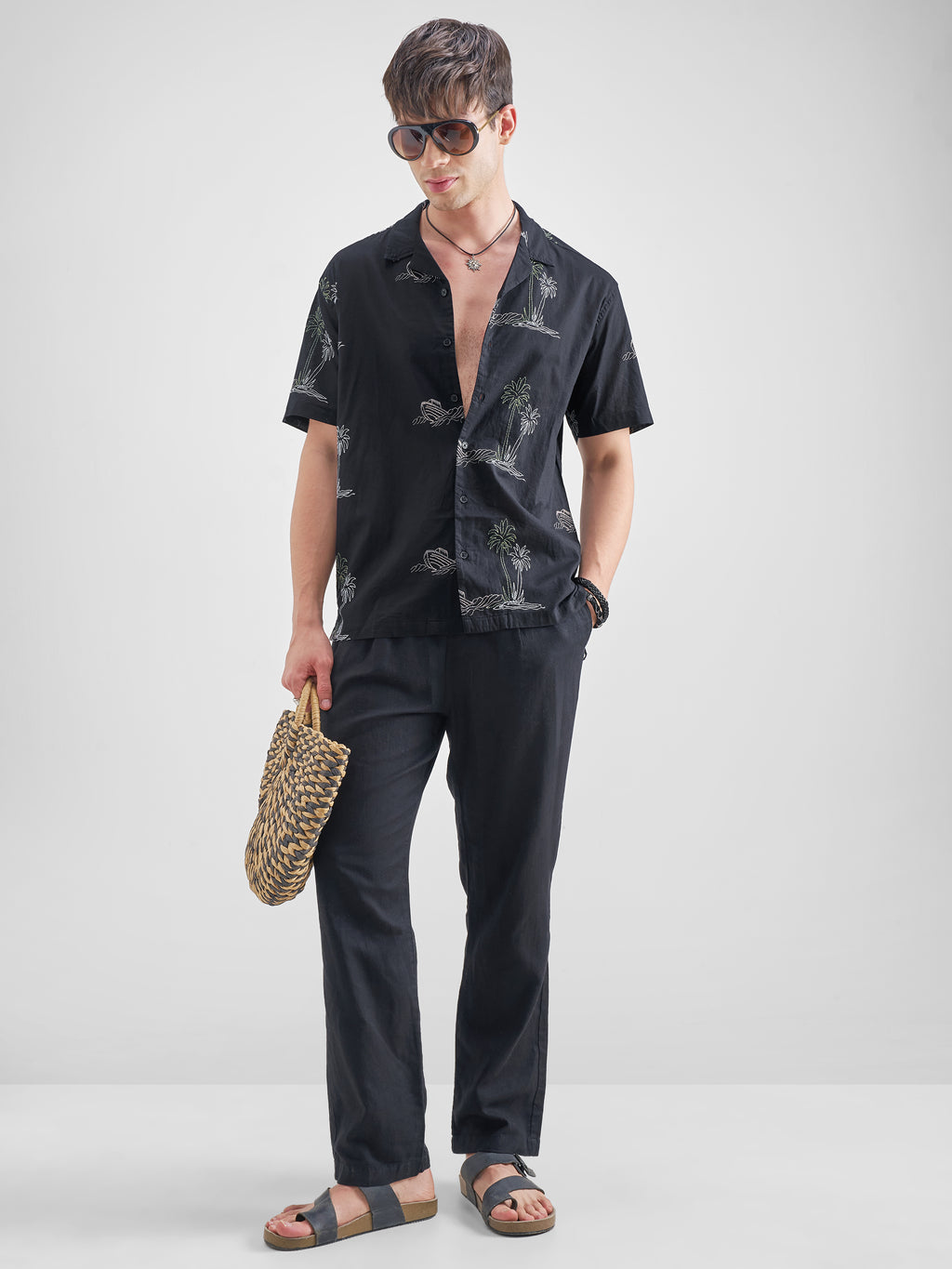 Highlander Men Black Self Design Relaxed Fit Casual Shirt - Black - Image 2