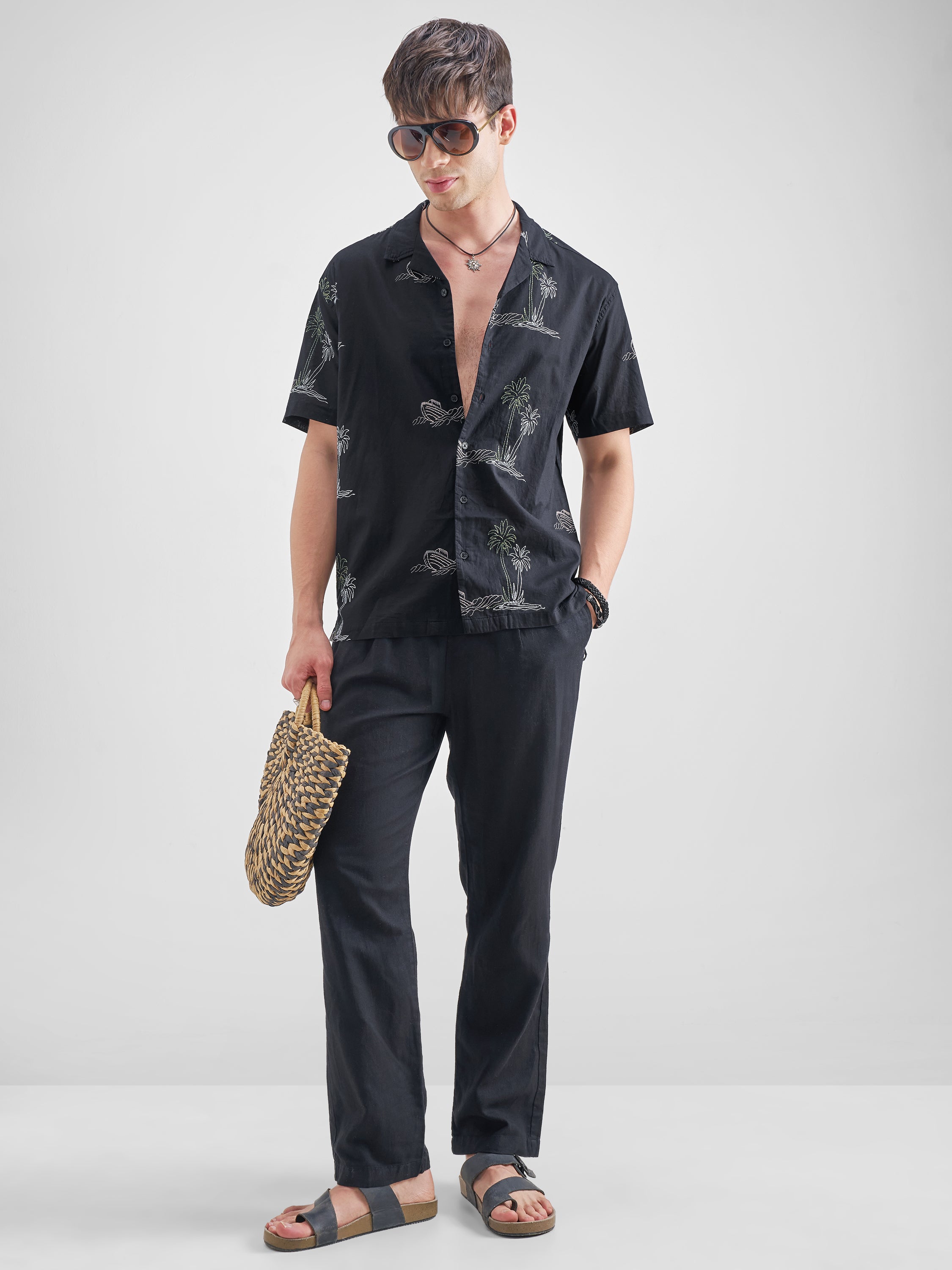 Highlander Men Black Self Design Relaxed Fit Casual Shirt - Black - Image 2