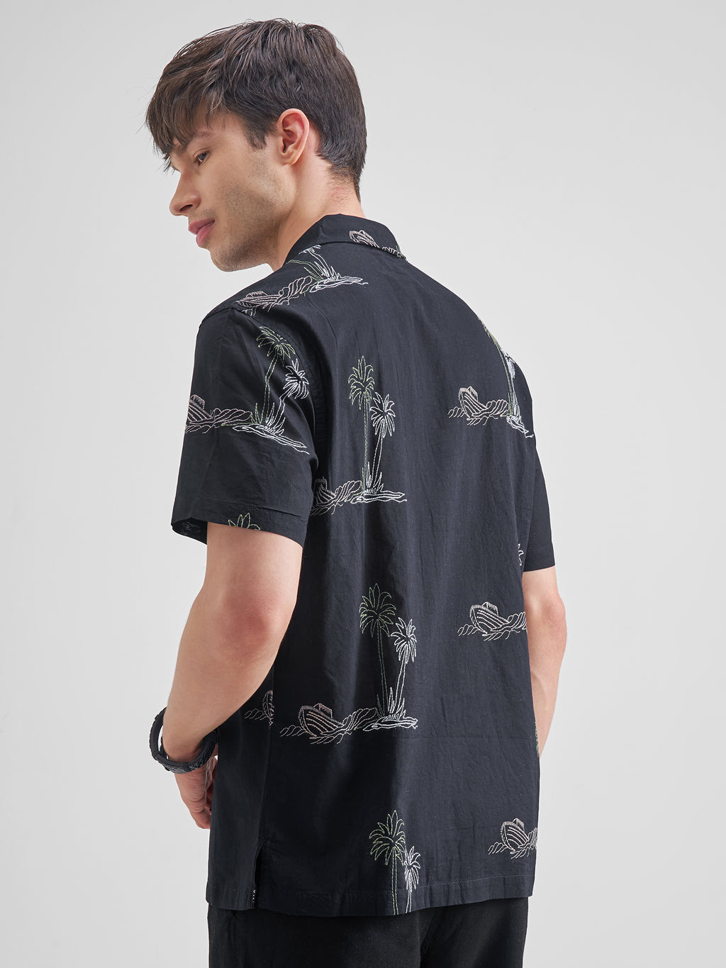 Highlander Men Black Self Design Relaxed Fit Casual Shirt - Black - Image 3