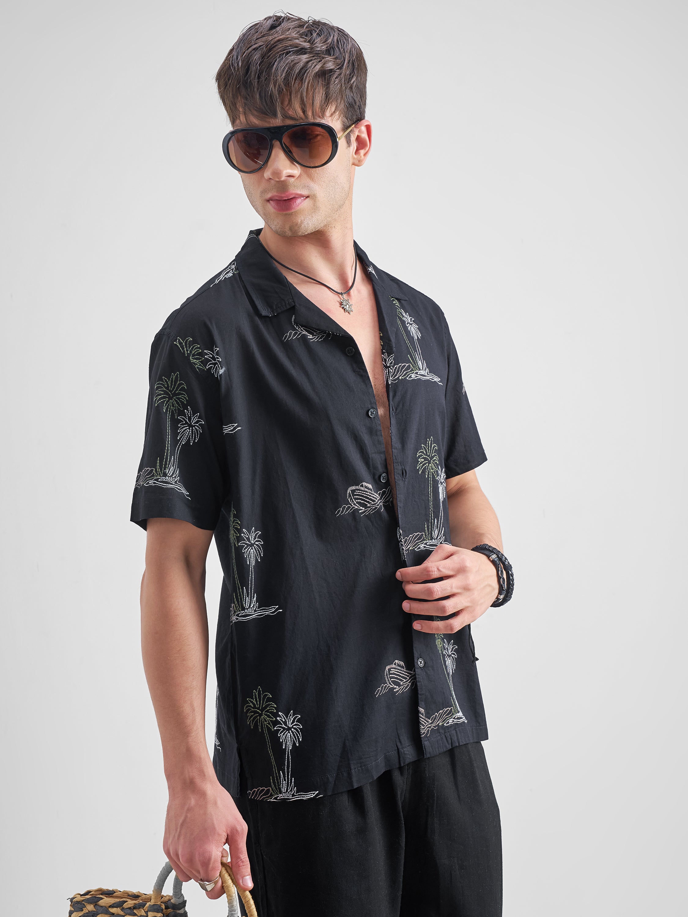 Highlander Men Black Self Design Relaxed Fit Casual Shirt - Black - Image 6