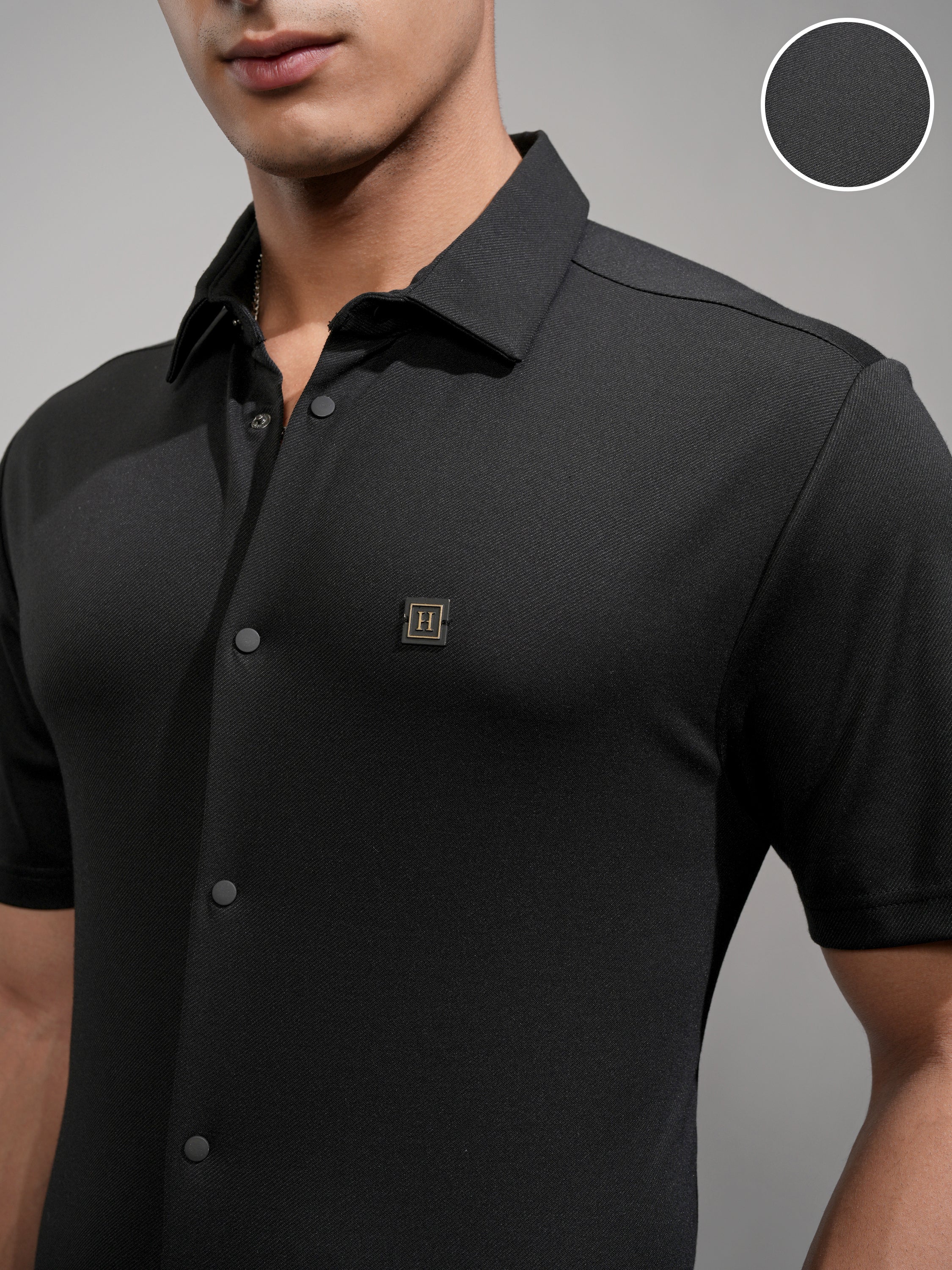 Highlander Men Black Solid Slim Fit Casual Shirt - Black - Image 5