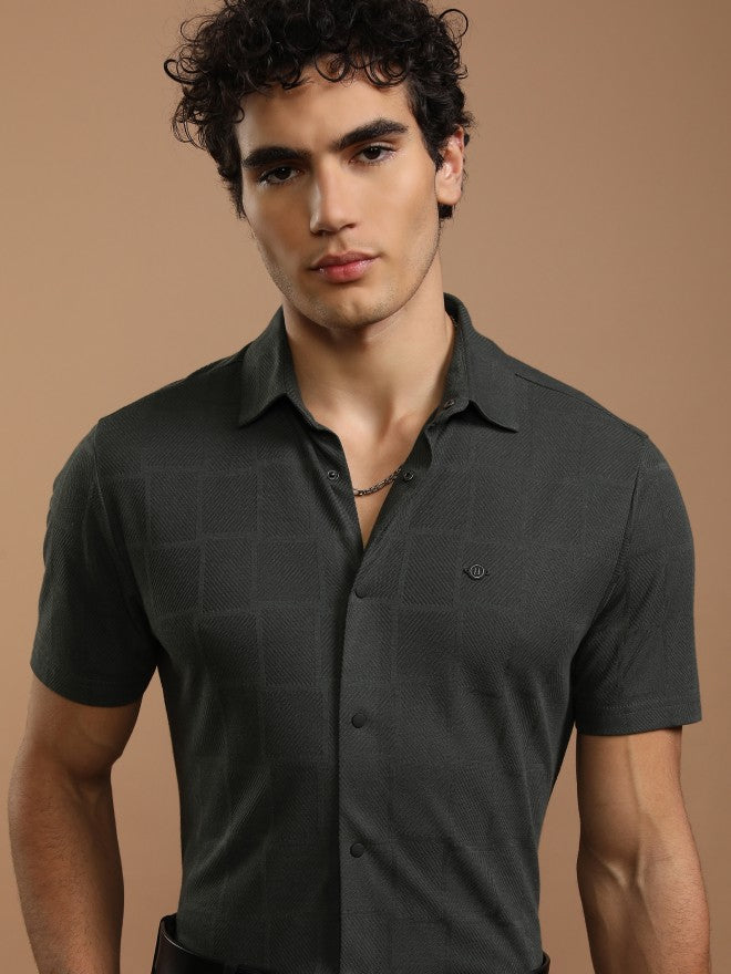 Highlander Men Grey Checked Slim Fit Casual Shirt - Grey - Image 1