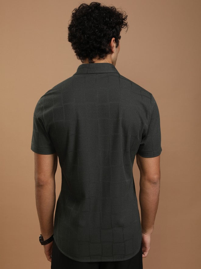 Highlander Men Grey Checked Slim Fit Casual Shirt - Grey - Image 3