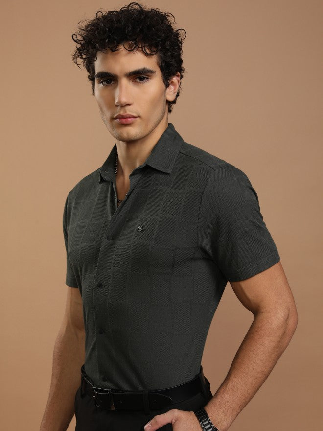 Highlander Men Grey Checked Slim Fit Casual Shirt - Grey - Image 4