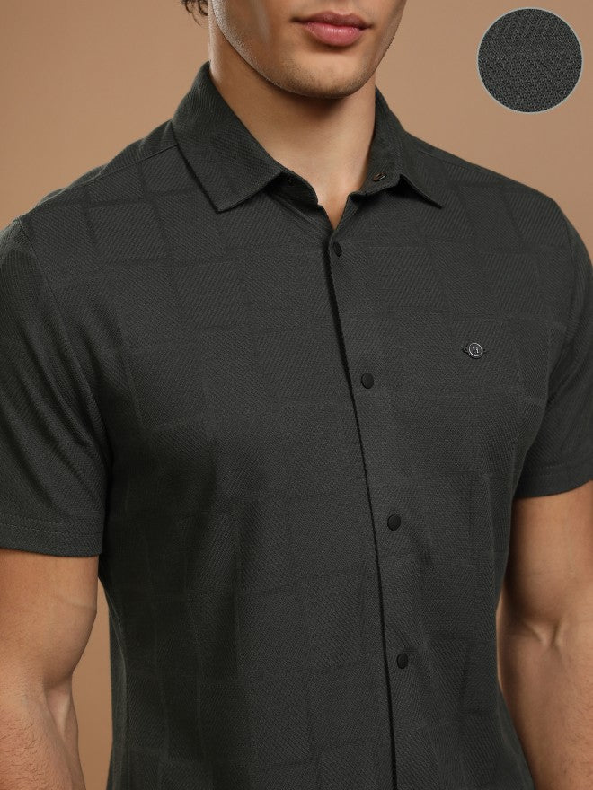 Highlander Men Grey Checked Slim Fit Casual Shirt - Grey - Image 5